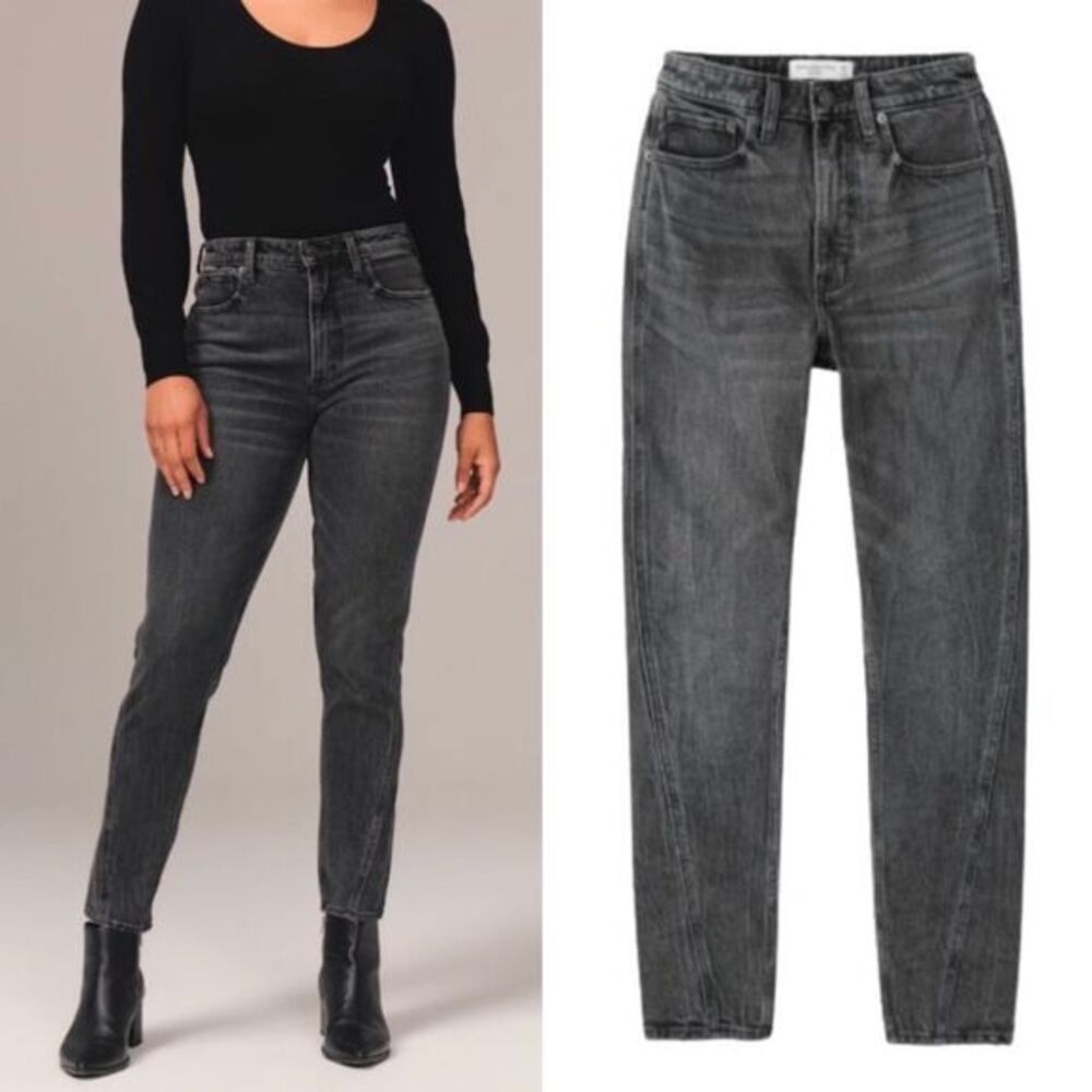 A&F Curve Love High Rise Skinny 25 Short Asymmetric Seam Washed Black‎